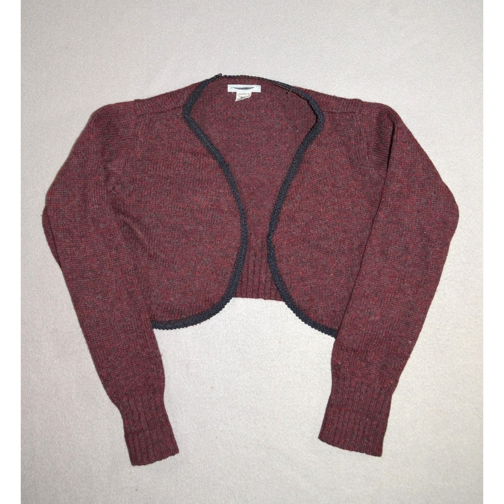 Vintage Reconstructed Sweater Women Small Red Wool Cropped Open Cardigan Upcycle